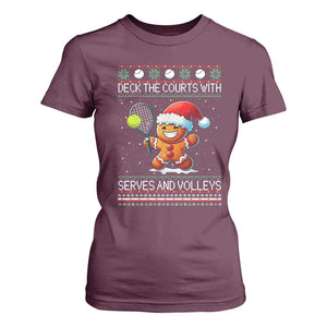 Funny Tennis Ugly Christmas Gingerbread Player Gift T Shirt For Women Deck The Courts With Serves And Volleys TS12 Maroon Print Your Wear