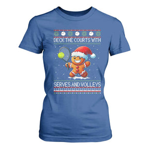Funny Tennis Ugly Christmas Gingerbread Player Gift T Shirt For Women Deck The Courts With Serves And Volleys TS12 Royal Blue Print Your Wear