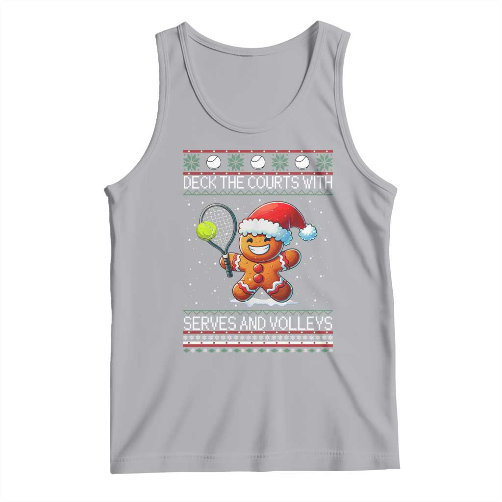 Funny Tennis Ugly Christmas Gingerbread Player Gift Tank Top Deck The Courts With Serves And Volleys TS12 Athletic Heather Print Your Wear