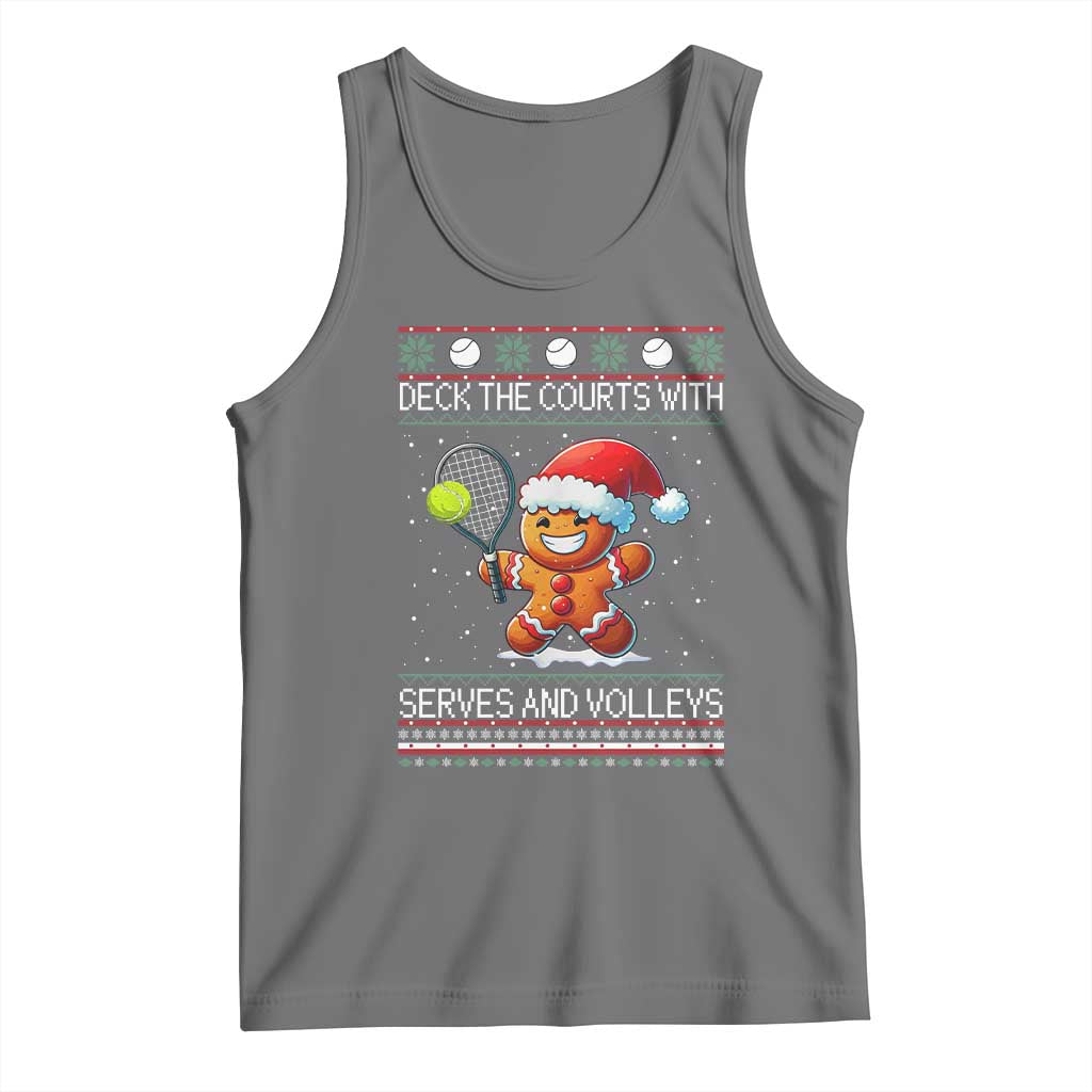 Funny Tennis Ugly Christmas Gingerbread Player Gift Tank Top Deck The Courts With Serves And Volleys TS12 Black Heather Print Your Wear