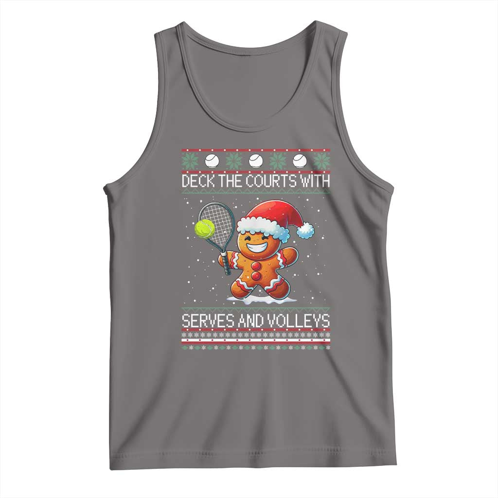 Funny Tennis Ugly Christmas Gingerbread Player Gift Tank Top Deck The Courts With Serves And Volleys TS12 Deep Heather Print Your Wear
