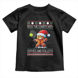Funny Tennis Ugly Christmas Gingerbread Player Gift Toddler T Shirt Deck The Courts With Serves And Volleys TS12 Black Print Your Wear