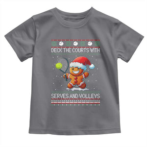 Funny Tennis Ugly Christmas Gingerbread Player Gift Toddler T Shirt Deck The Courts With Serves And Volleys TS12 Charcoal Print Your Wear