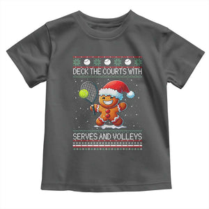 Funny Tennis Ugly Christmas Gingerbread Player Gift Toddler T Shirt Deck The Courts With Serves And Volleys TS12 Dark Heather Print Your Wear