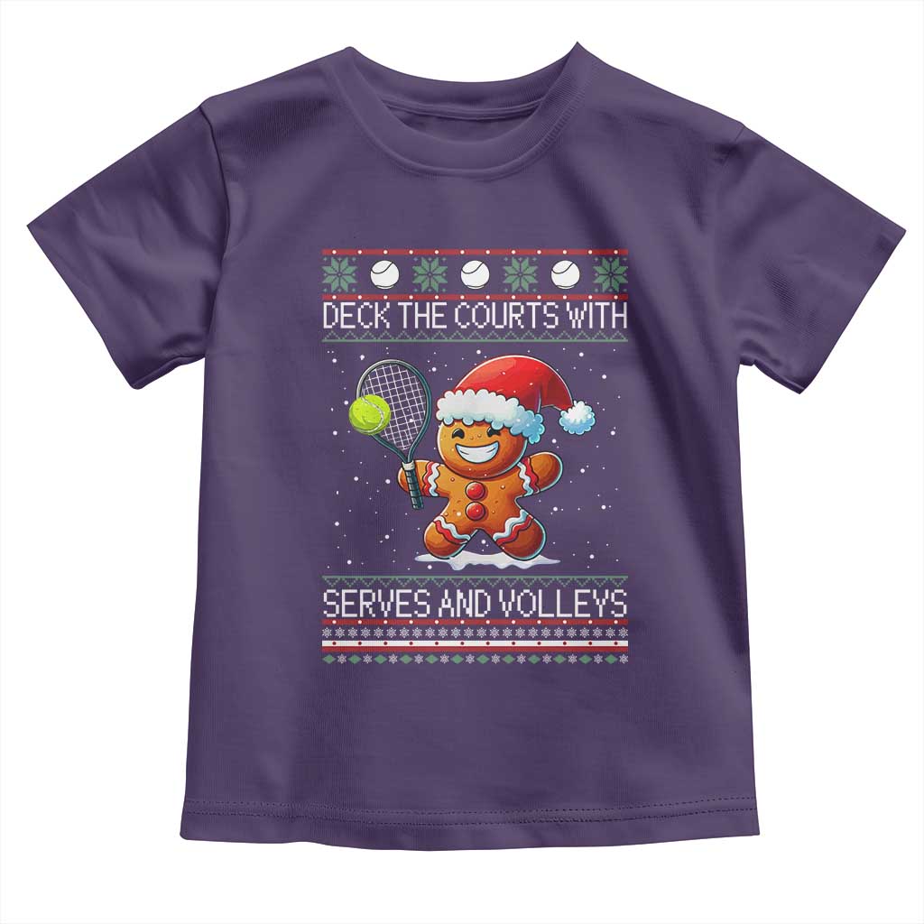 Funny Tennis Ugly Christmas Gingerbread Player Gift Toddler T Shirt Deck The Courts With Serves And Volleys TS12 Purple Print Your Wear