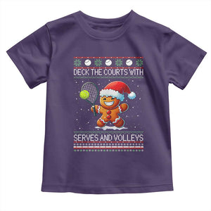 Funny Tennis Ugly Christmas Gingerbread Player Gift Toddler T Shirt Deck The Courts With Serves And Volleys TS12 Purple Print Your Wear