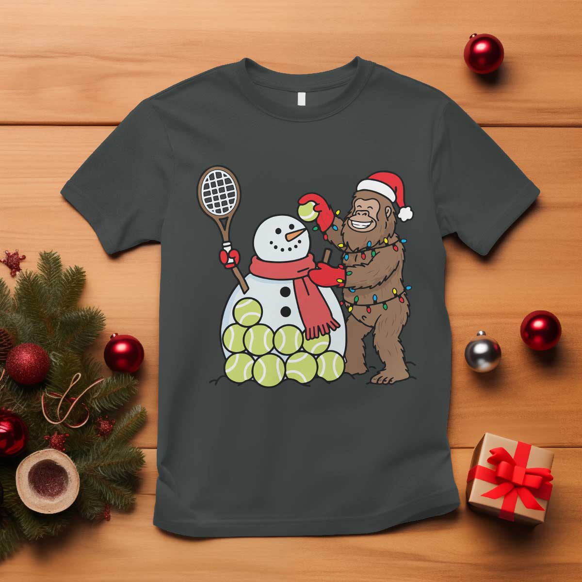 Funny Squatch Christmas Tennis Gift T Shirt Bigfoot Player Enthusiast TS12 Dark Heather Print Your Wear