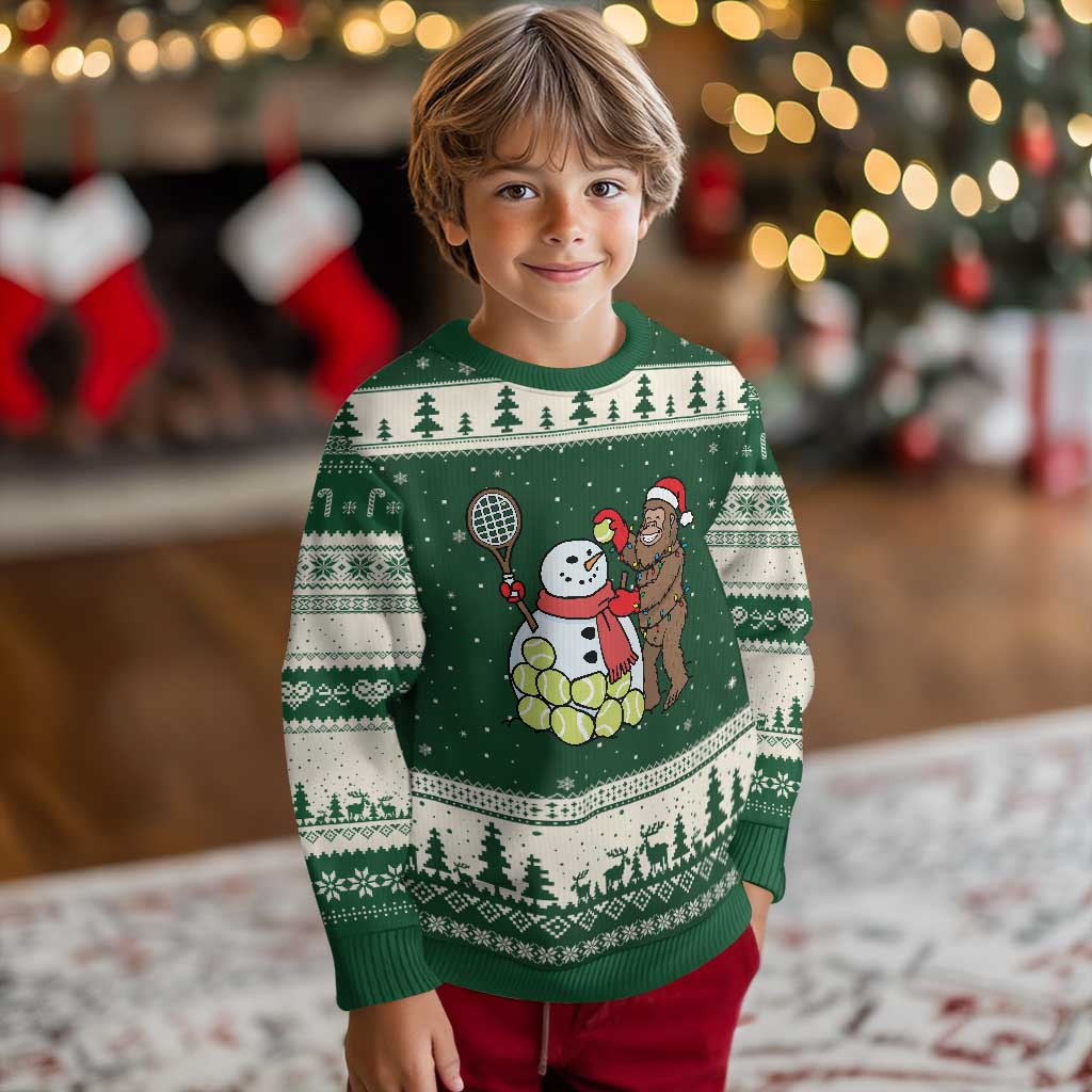 Funny Squatch Christmas Tennis Gift Ugly Christmas Sweater Bigfoot Player Enthusiast TS12 Forest Green Beige Print Your Wear