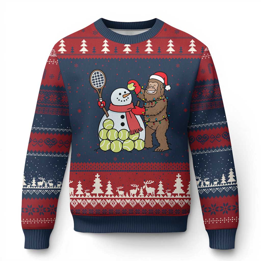 Funny Squatch Christmas Tennis Gift Ugly Christmas Sweater Bigfoot Player Enthusiast TS12 Navy Red Print Your Wear