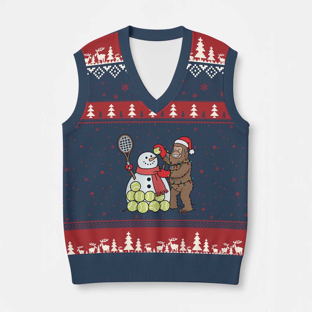 Funny Squatch Christmas Tennis Gift V-Neck Knit Sweater Vest Bigfoot Player Enthusiast TS12 Navy Red Print Your Wear