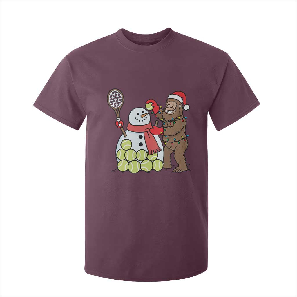 Funny Squatch Christmas Tennis Gift T Shirt For Kid Bigfoot Player Enthusiast TS12 Maroon Print Your Wear