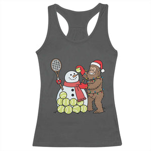 Funny Squatch Christmas Tennis Gift Racerback Tank Top Bigfoot Player Enthusiast TS12 Dark Heather Print Your Wear