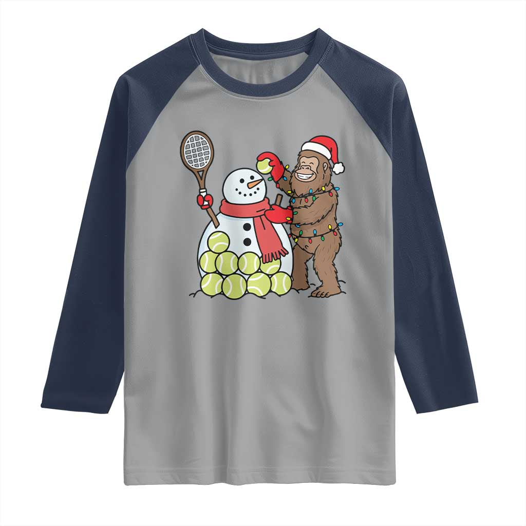 Funny Squatch Christmas Tennis Gift Raglan Shirt Bigfoot Player Enthusiast TS12 Sport Gray Navy Print Your Wear
