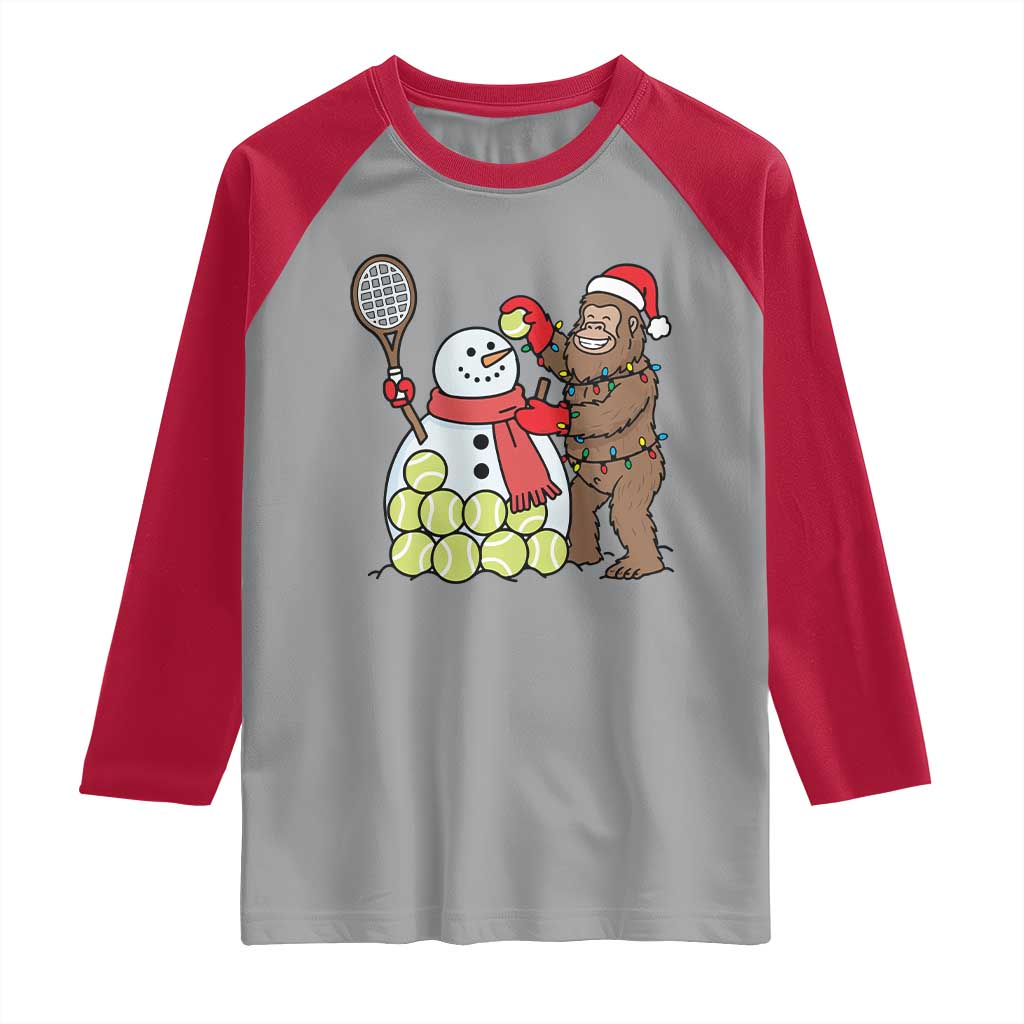 Funny Squatch Christmas Tennis Gift Raglan Shirt Bigfoot Player Enthusiast TS12 Sport Gray Red Print Your Wear