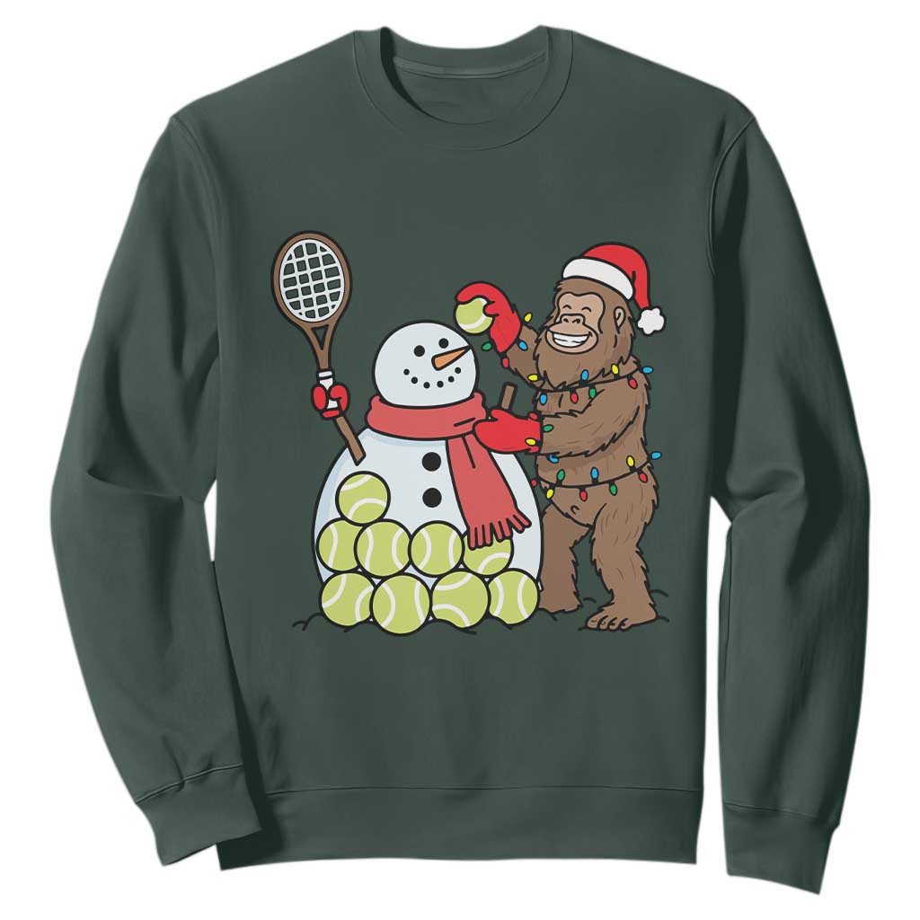 Funny Squatch Christmas Tennis Gift Sweatshirt Bigfoot Player Enthusiast TS12 Dark Forest Green Print Your Wear