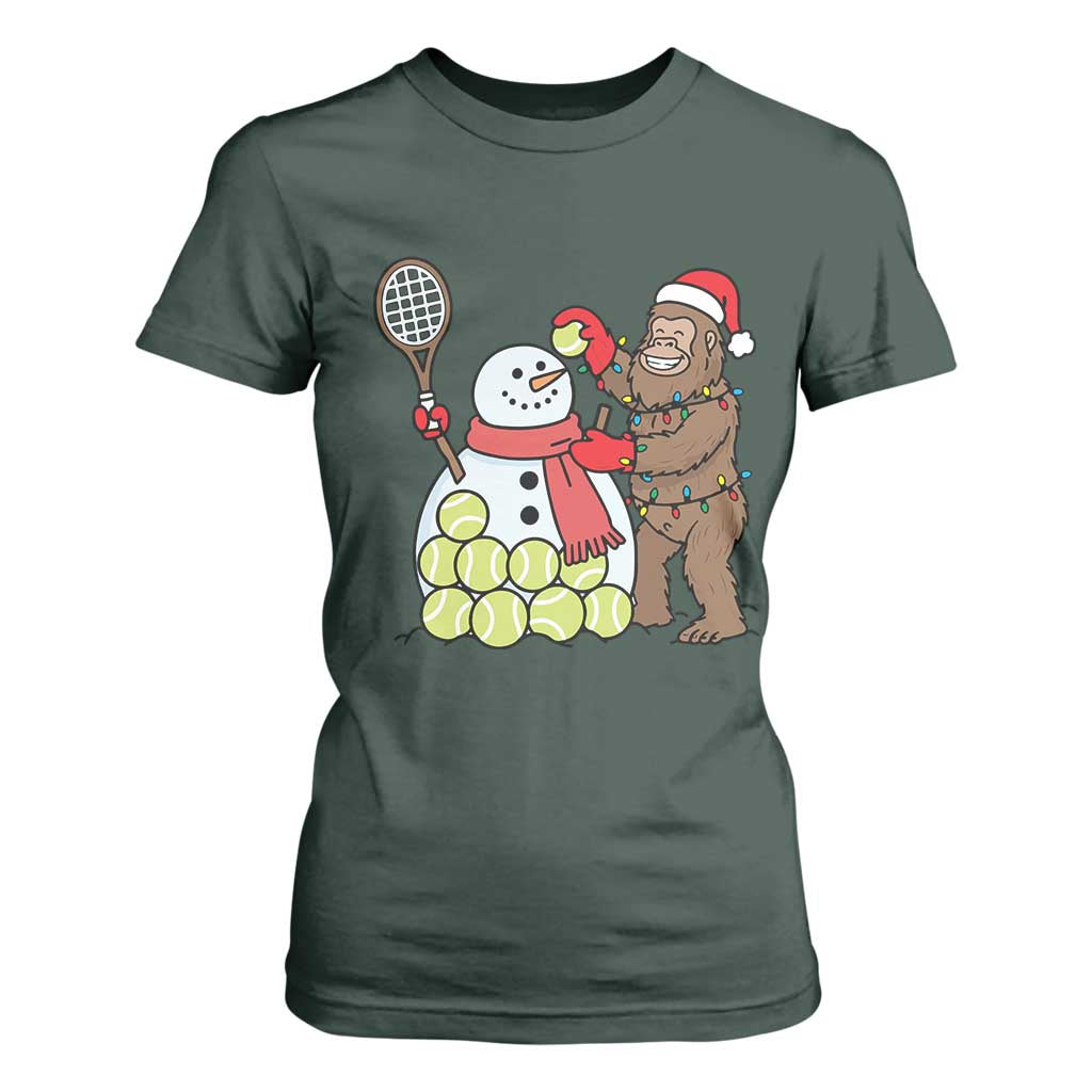 Funny Squatch Christmas Tennis Gift T Shirt For Women Bigfoot Player Enthusiast TS12 Dark Forest Green Print Your Wear