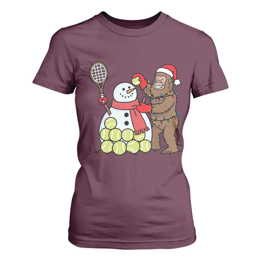Funny Squatch Christmas Tennis Gift T Shirt For Women Bigfoot Player Enthusiast TS12 Maroon Print Your Wear