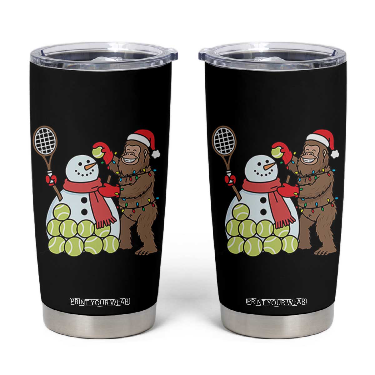 Funny Squatch Christmas Tennis Gift Tumbler Cup Bigfoot Player Enthusiast TS12 Black Print Your Wear