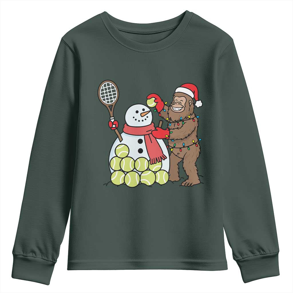 Funny Squatch Christmas Tennis Gift Youth Sweatshirt Bigfoot Player Enthusiast TS12 Dark Forest Green Print Your Wear