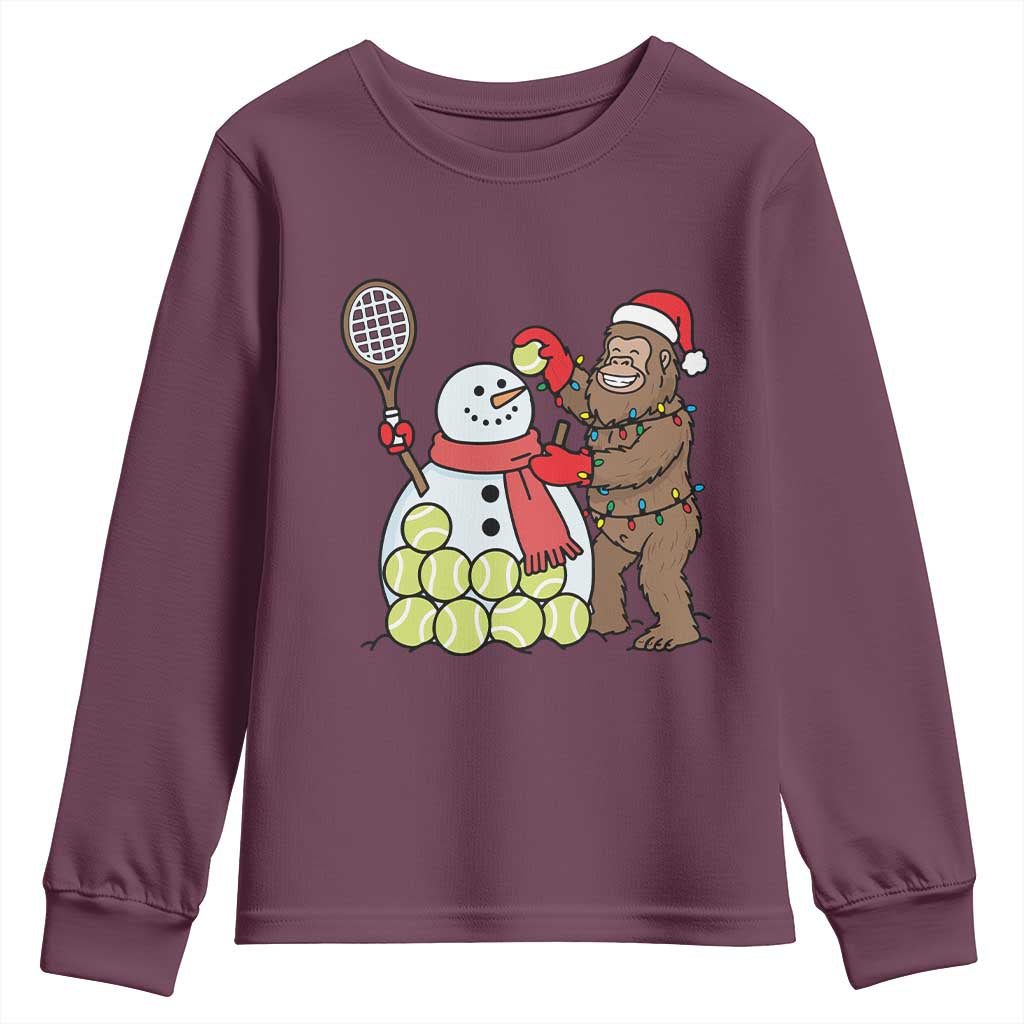 Funny Squatch Christmas Tennis Gift Youth Sweatshirt Bigfoot Player Enthusiast TS12 Maroon Print Your Wear