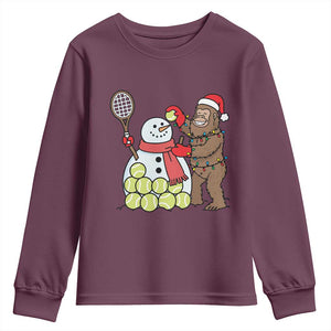 Funny Squatch Christmas Tennis Gift Youth Sweatshirt Bigfoot Player Enthusiast TS12 Maroon Print Your Wear