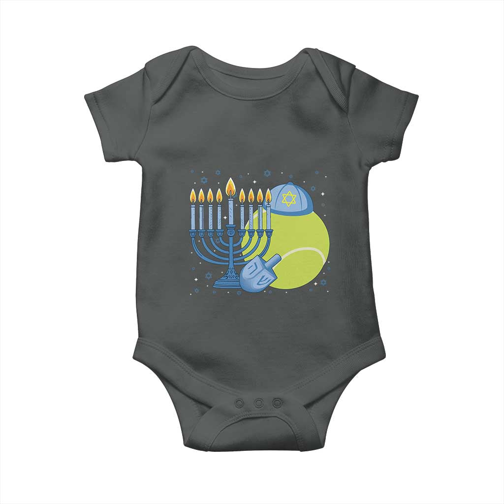 Jewish Tennis Player Hanukkah Baby Onesie Funny Racquet Lover Gift TS12 Dark Heather Print Your Wear