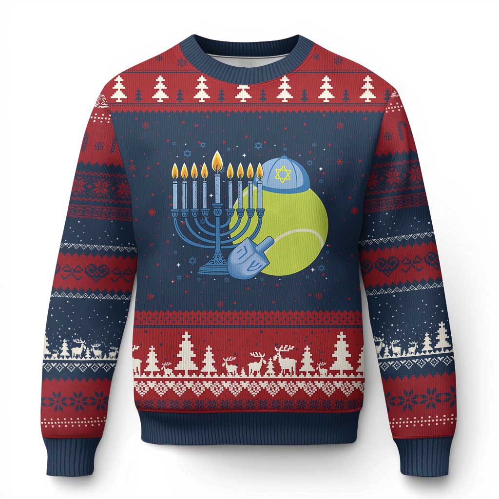 Jewish Tennis Player Hanukkah Ugly Christmas Sweater Funny Racquet Lover Gift TS12 Navy Red Print Your Wear