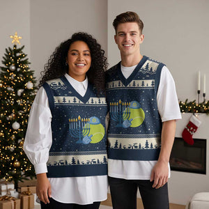 Jewish Tennis Player Hanukkah V-Neck Knit Sweater Vest Funny Racquet Lover Gift TS12 Navy Beige Print Your Wear