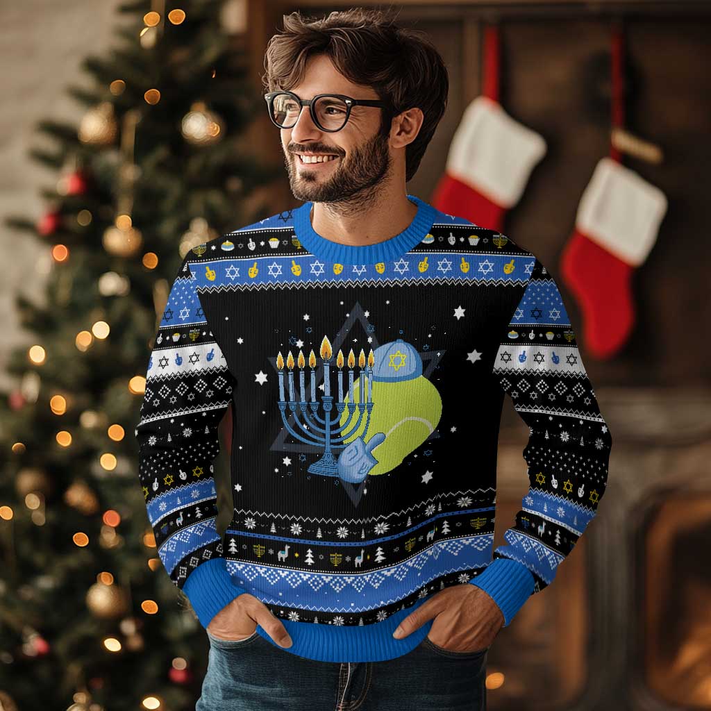 Jewish Tennis Player Chanukkah Hanukkah Ugly Sweater Funny Racquet Lover Gift TS12 Black Blue Print Your Wear