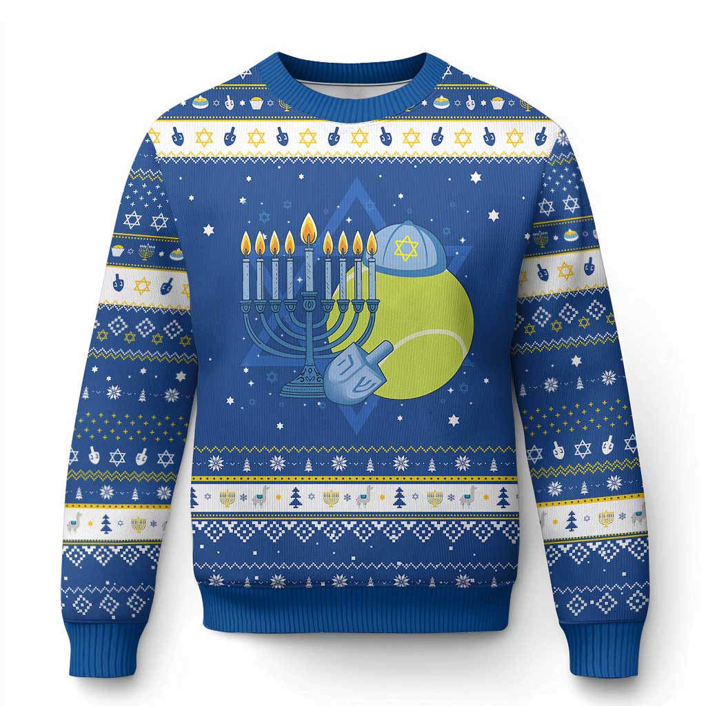 Jewish Tennis Player Chanukkah Hanukkah Ugly Sweater Funny Racquet Lover Gift TS12 Blue White Print Your Wear