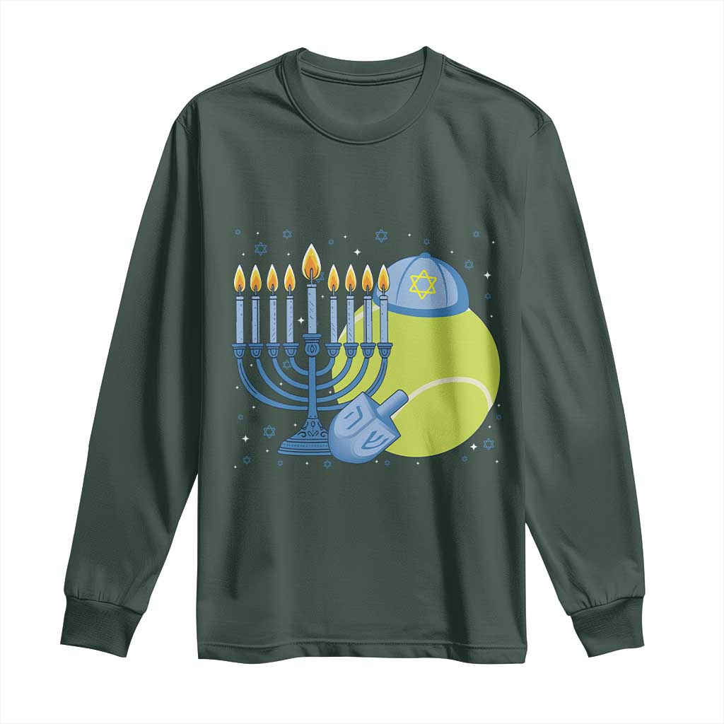 Jewish Tennis Player Hanukkah Long Sleeve Shirt Funny Racquet Lover Gift TS12 Dark Forest Green Print Your Wear
