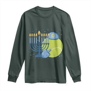 Jewish Tennis Player Hanukkah Long Sleeve Shirt Funny Racquet Lover Gift TS12 Dark Forest Green Print Your Wear