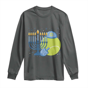 Jewish Tennis Player Hanukkah Long Sleeve Shirt Funny Racquet Lover Gift TS12 Dark Heather Print Your Wear