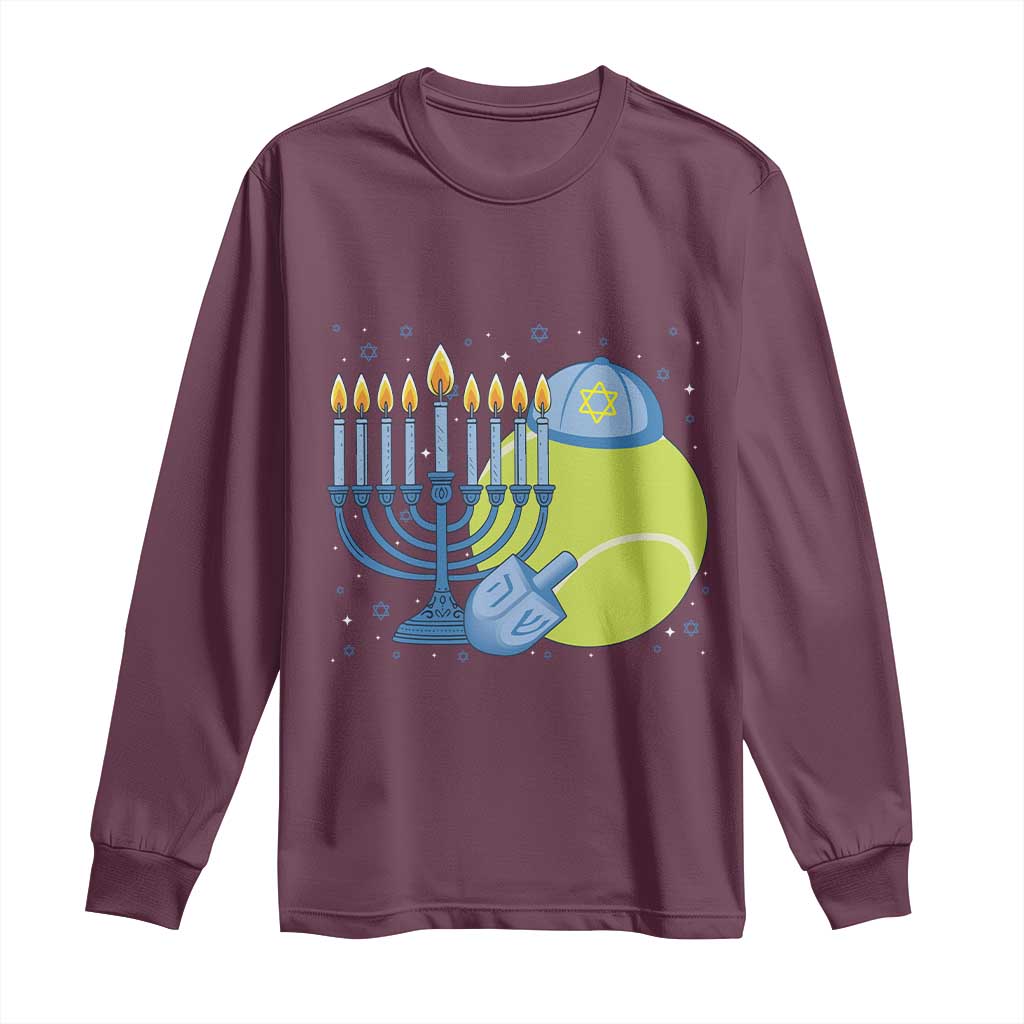 Jewish Tennis Player Hanukkah Long Sleeve Shirt Funny Racquet Lover Gift TS12 Maroon Print Your Wear