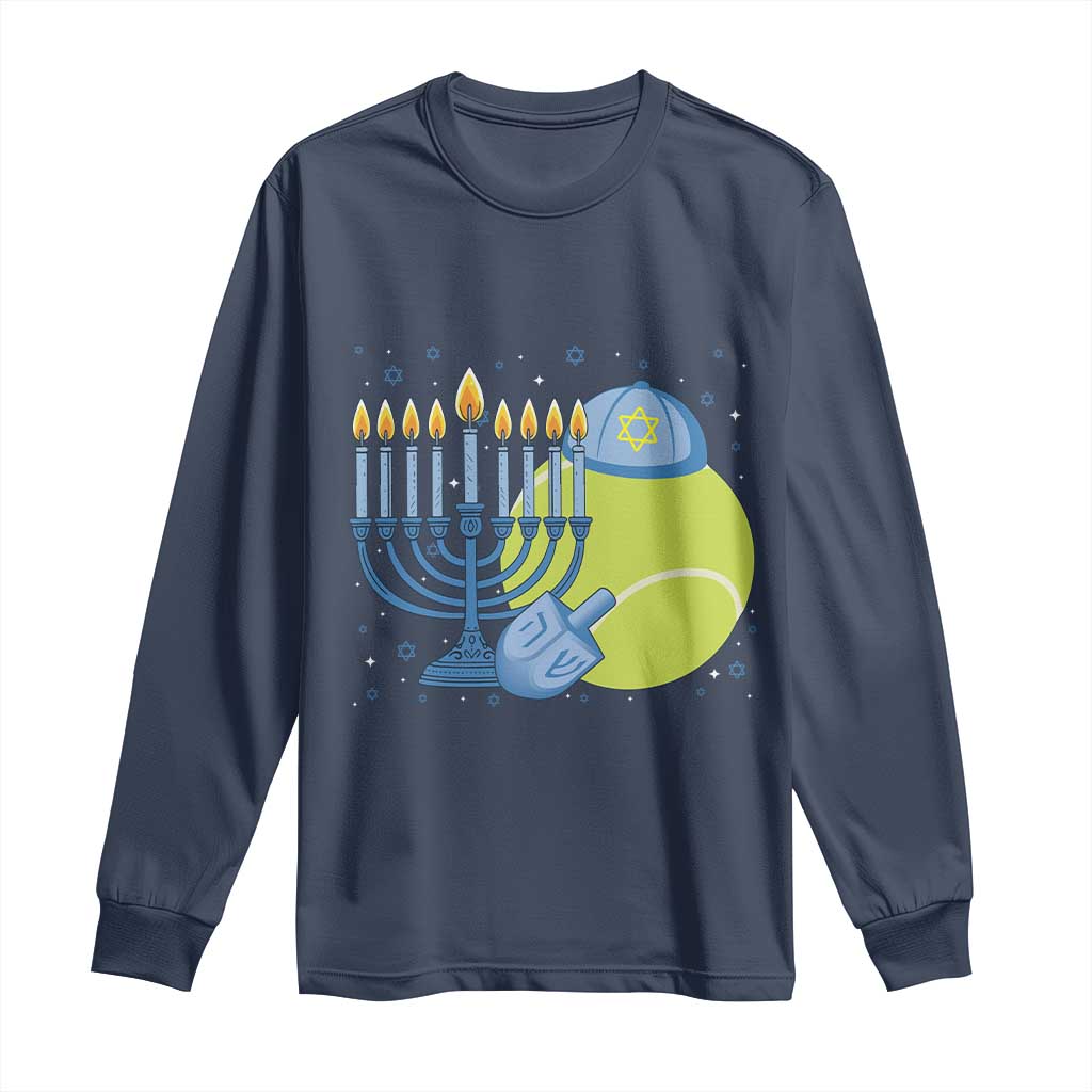 Jewish Tennis Player Hanukkah Long Sleeve Shirt Funny Racquet Lover Gift TS12 Navy Print Your Wear
