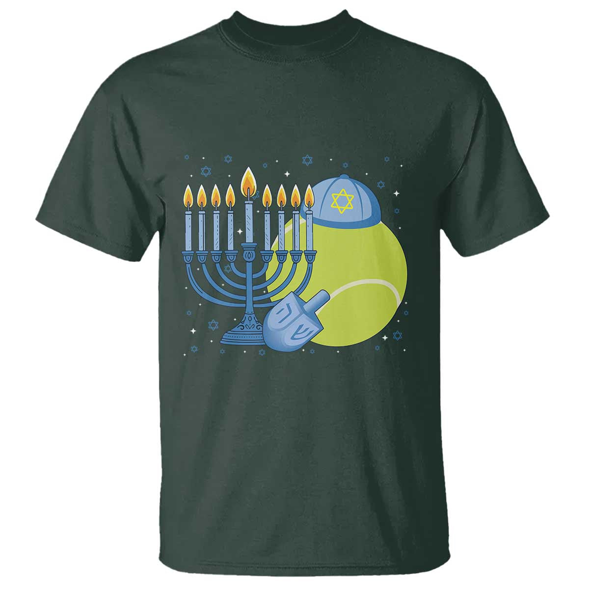 Jewish Tennis Player Hanukkah T Shirt Funny Racquet Lover Gift TS12 Dark Forest Green Print Your Wear