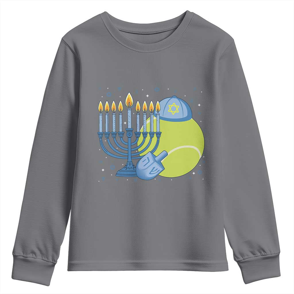Jewish Tennis Player Hanukkah Youth Sweatshirt Funny Racquet Lover Gift TS12 Charcoal Print Your Wear