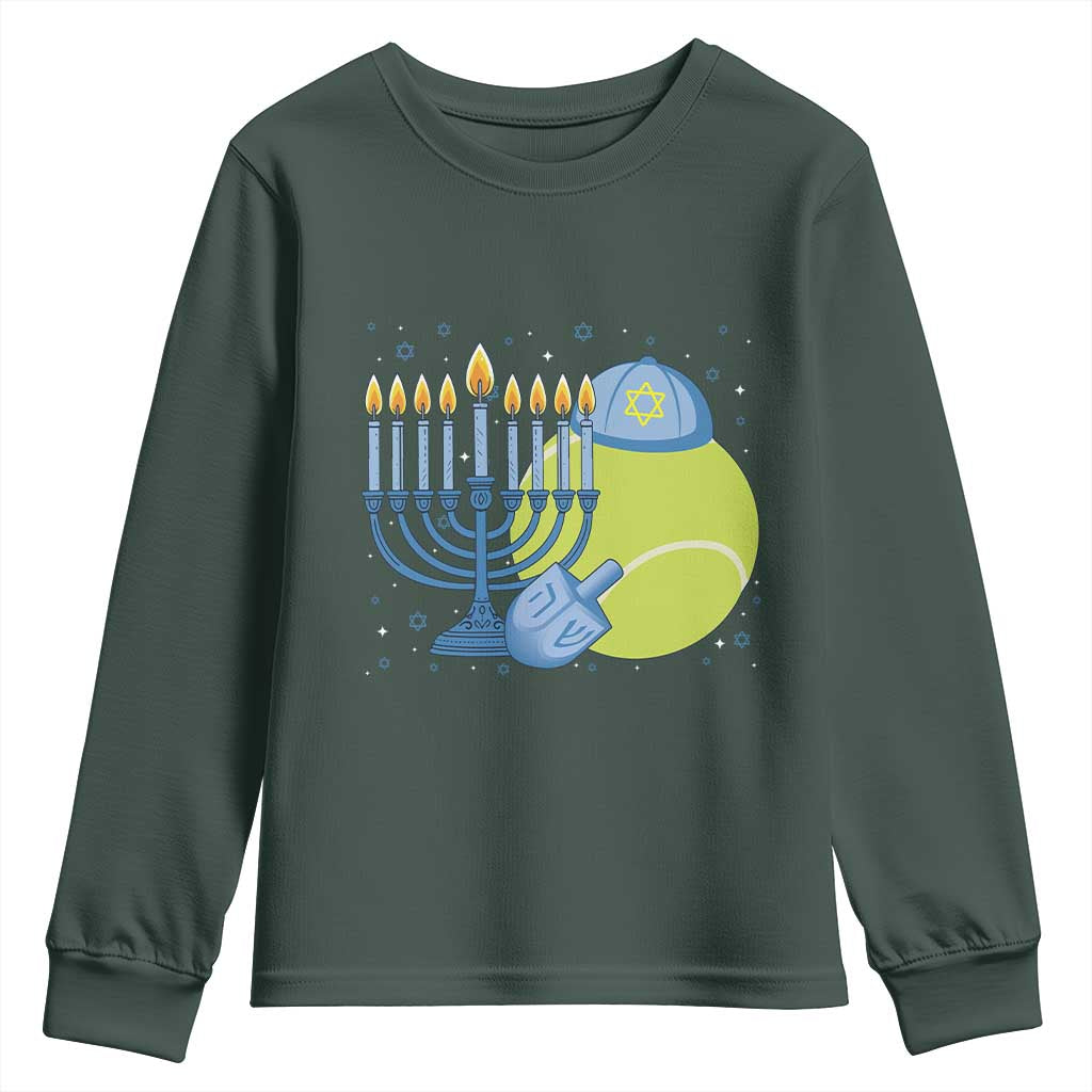 Jewish Tennis Player Hanukkah Youth Sweatshirt Funny Racquet Lover Gift TS12 Dark Forest Green Print Your Wear