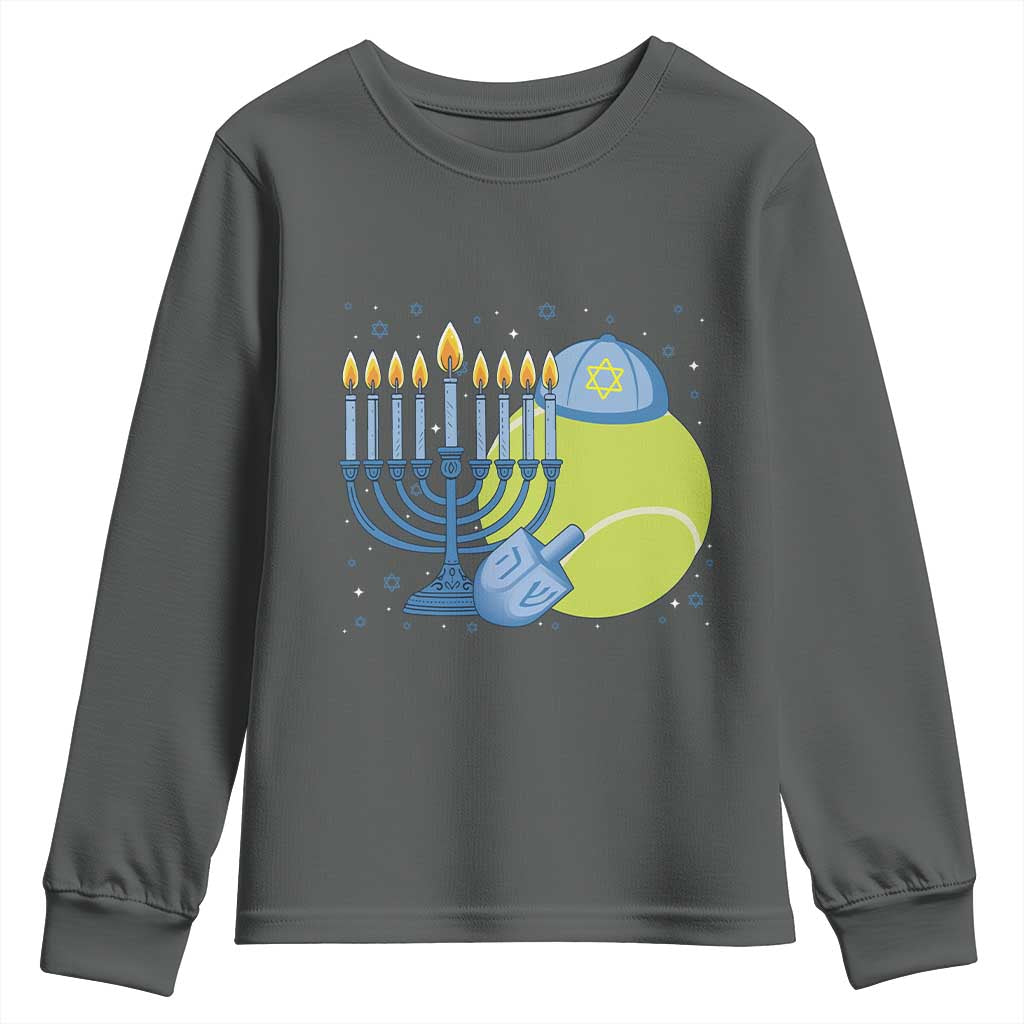 Jewish Tennis Player Hanukkah Youth Sweatshirt Funny Racquet Lover Gift TS12 Dark Heather Print Your Wear