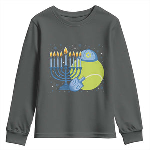 Jewish Tennis Player Hanukkah Youth Sweatshirt Funny Racquet Lover Gift TS12 Dark Heather Print Your Wear