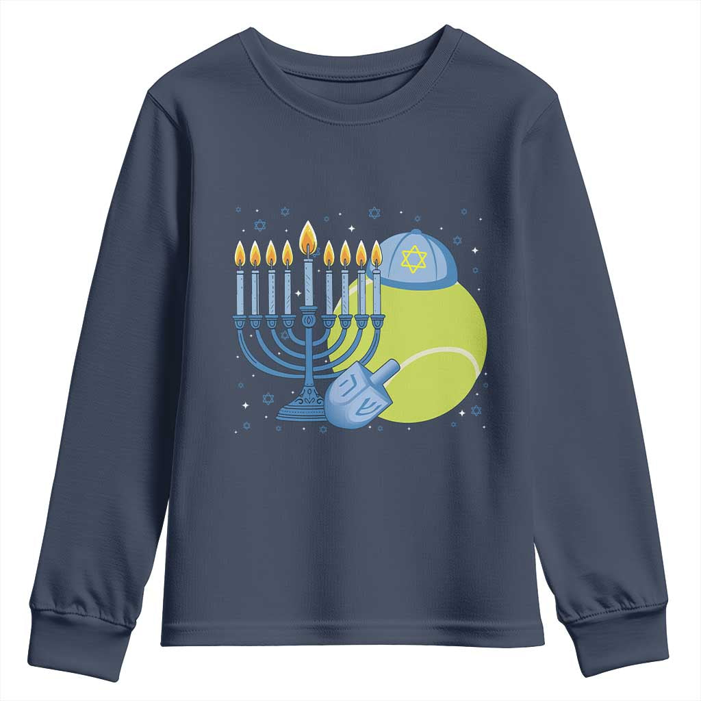 Jewish Tennis Player Hanukkah Youth Sweatshirt Funny Racquet Lover Gift TS12 Navy Print Your Wear