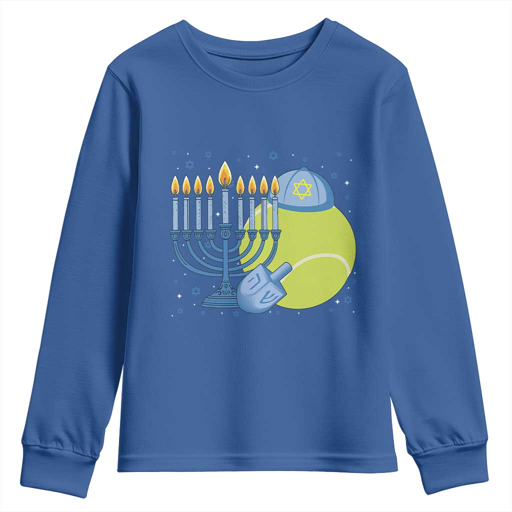 Jewish Tennis Player Hanukkah Youth Sweatshirt Funny Racquet Lover Gift TS12 Royal Blue Print Your Wear