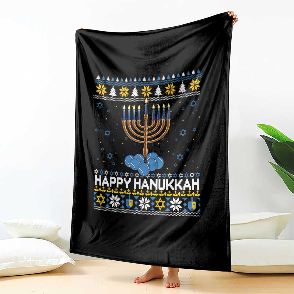 Funny Happy Hanukkah Ugly Sweater Tennis Lover Gift Throw Blanket TS12 Print Your Wear