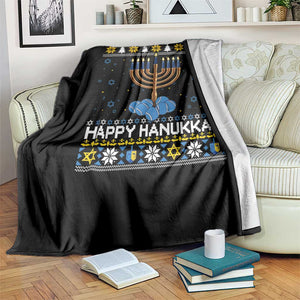 Funny Happy Hanukkah Ugly Sweater Tennis Lover Gift Throw Blanket TS12 Print Your Wear