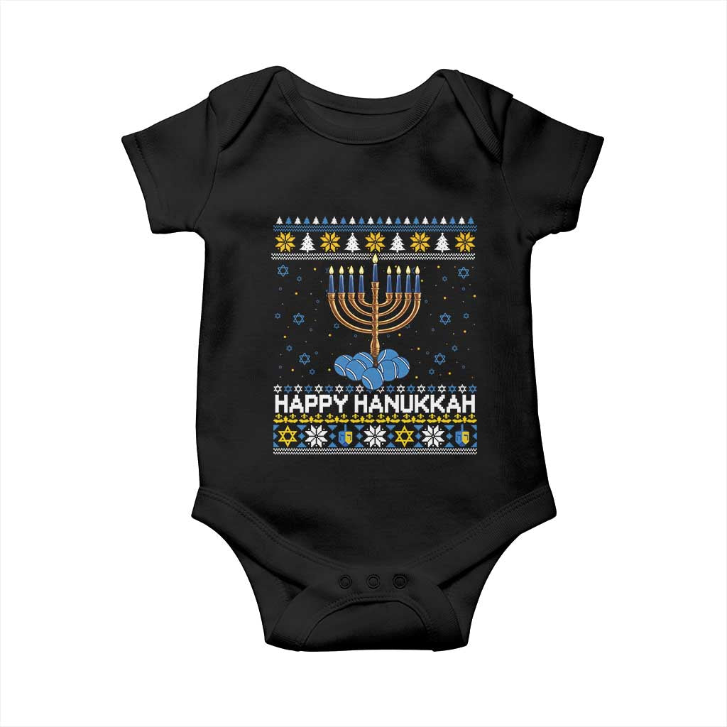 Funny Happy Hanukkah Ugly Sweater Tennis Lover Gift Baby Onesie TS12 Black Print Your Wear