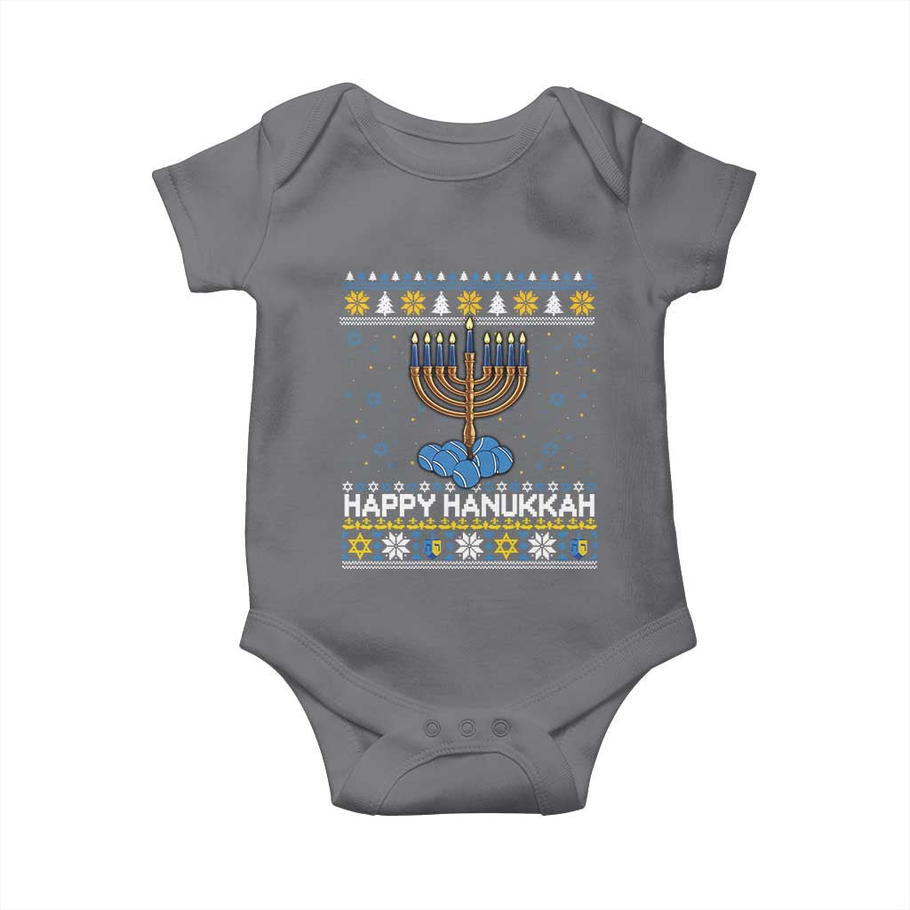 Funny Happy Hanukkah Ugly Sweater Tennis Lover Gift Baby Onesie TS12 Charcoal Print Your Wear
