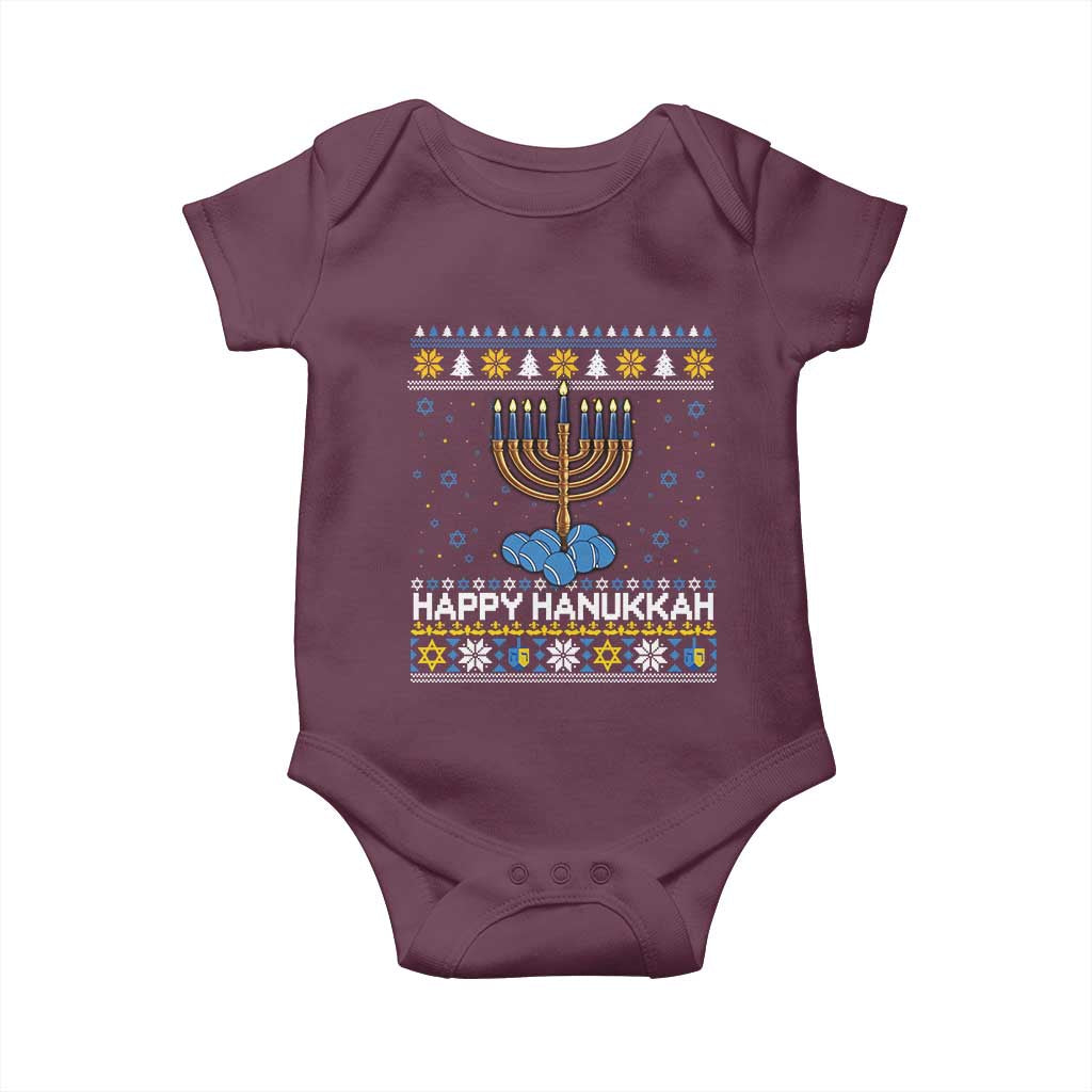 Funny Happy Hanukkah Ugly Sweater Tennis Lover Gift Baby Onesie TS12 Maroon Print Your Wear