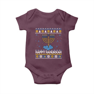 Funny Happy Hanukkah Ugly Sweater Tennis Lover Gift Baby Onesie TS12 Maroon Print Your Wear