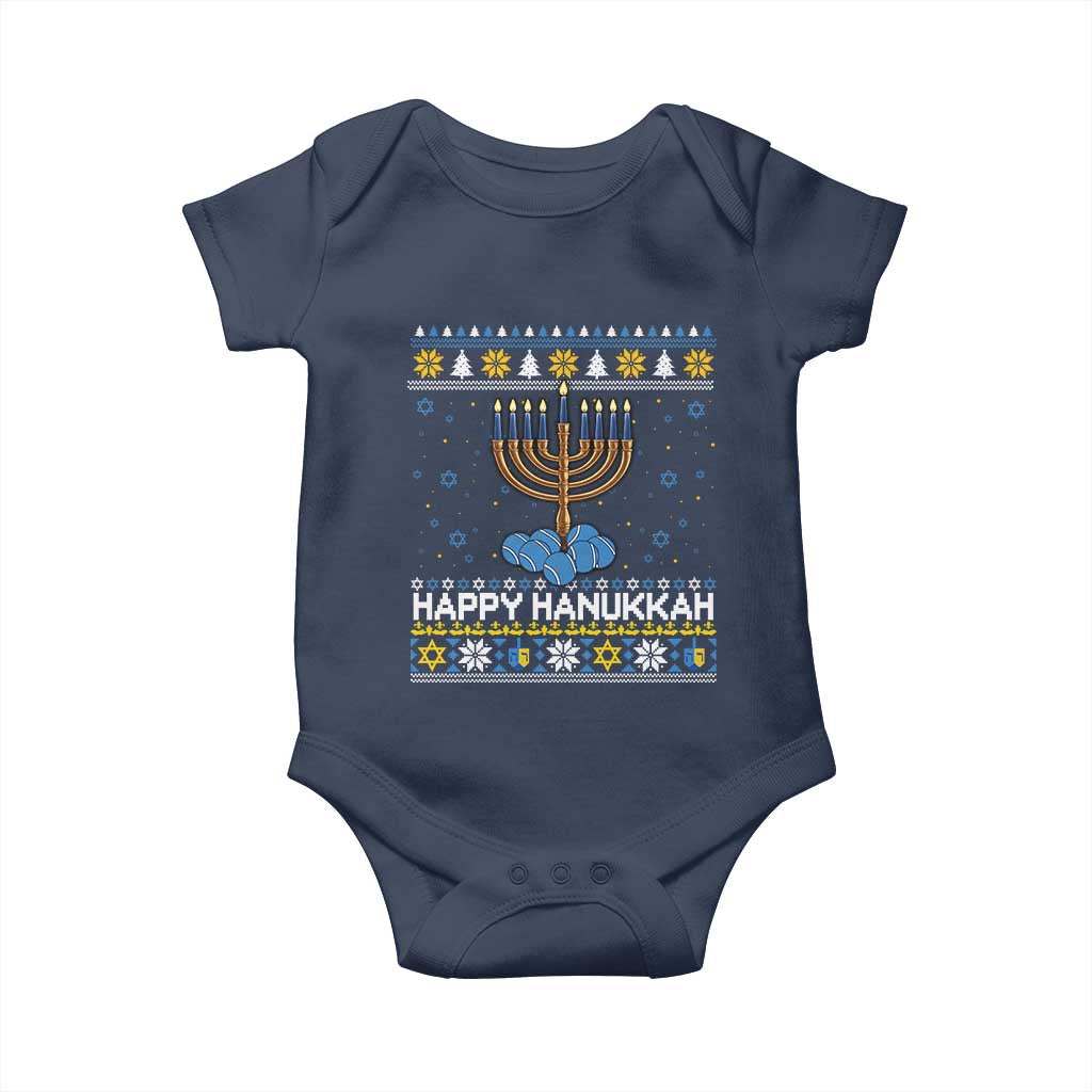 Funny Happy Hanukkah Ugly Sweater Tennis Lover Gift Baby Onesie TS12 Navy Print Your Wear