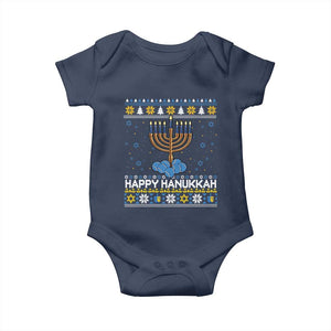 Funny Happy Hanukkah Ugly Sweater Tennis Lover Gift Baby Onesie TS12 Navy Print Your Wear